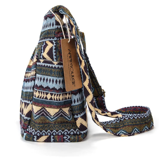 Vintage Bloom Cotton Messenger Bag – Large Capacity Multi-Pocket Hobo Crossbody