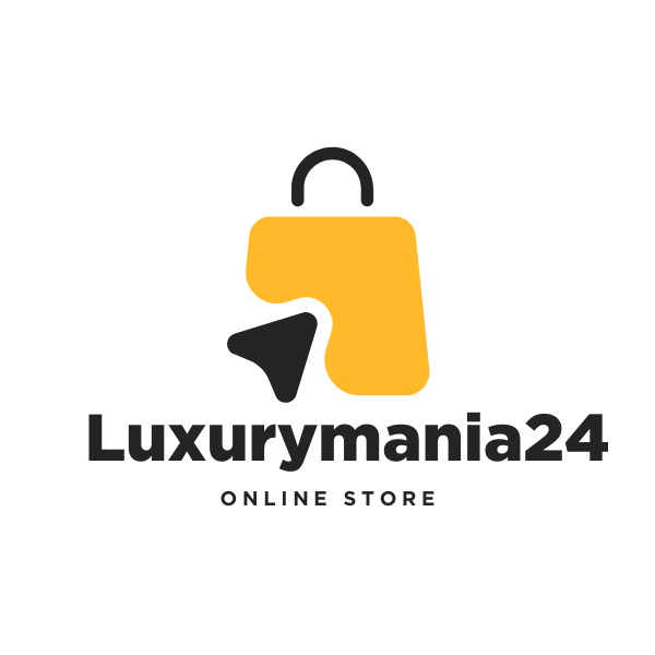 Logo of Luxurymania24 online store with a yellow square and black bag icon on a white background.