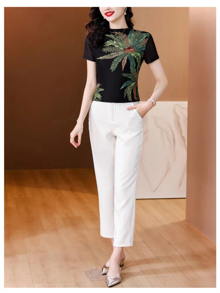 Eclipse Printed Mesh Knit Top – Summer 2026 Trend Half-Collar Base Layer