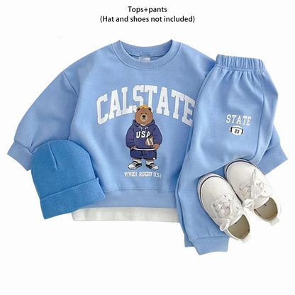 Urban Bear Sports Set – Toddler & Kids Korean Style Sweatshirt & Joggers (2-Piece)