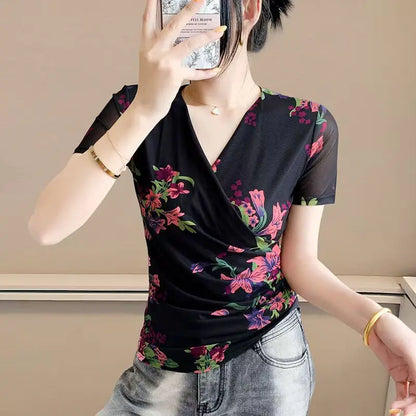 Eclipse Printed Mesh Knit Top – Summer 2026 Trend Half-Collar Base Layer