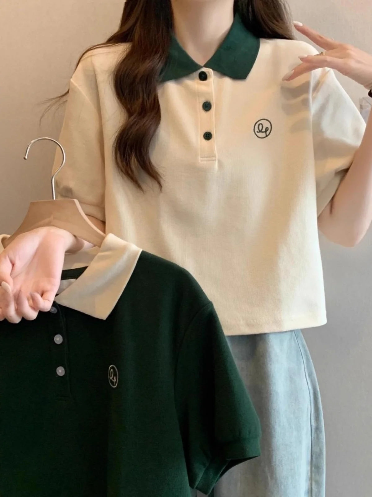 Preppy Summer Knit Tee – Geometric Patchwork Short Sleeve Top for Teens