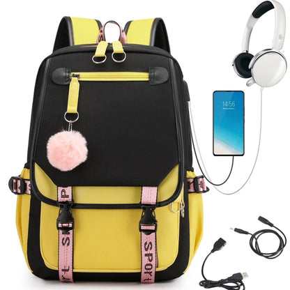 Pink Black Laptop Backpack For Students|USB