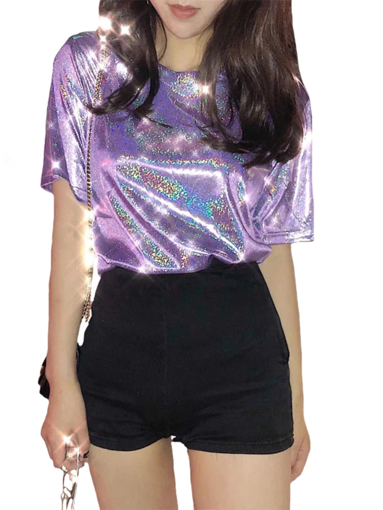 summer Bright Silk Shiny T-Shirt.