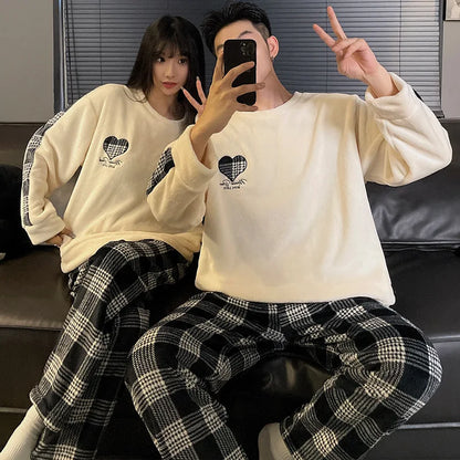 Winter Long Sleeve Thick Warm Flannel Pajama Set