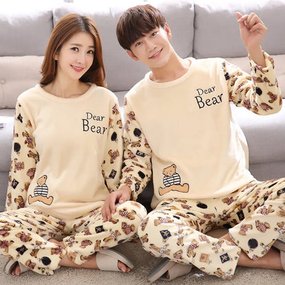 Winter Long Sleeve Thick Warm Flannel Pajama Set