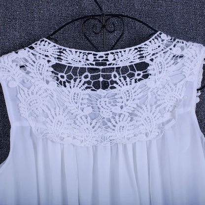 Lace Trim Chiffon Blouse - Women’s V-Neck Loose Casual Summer Shirt