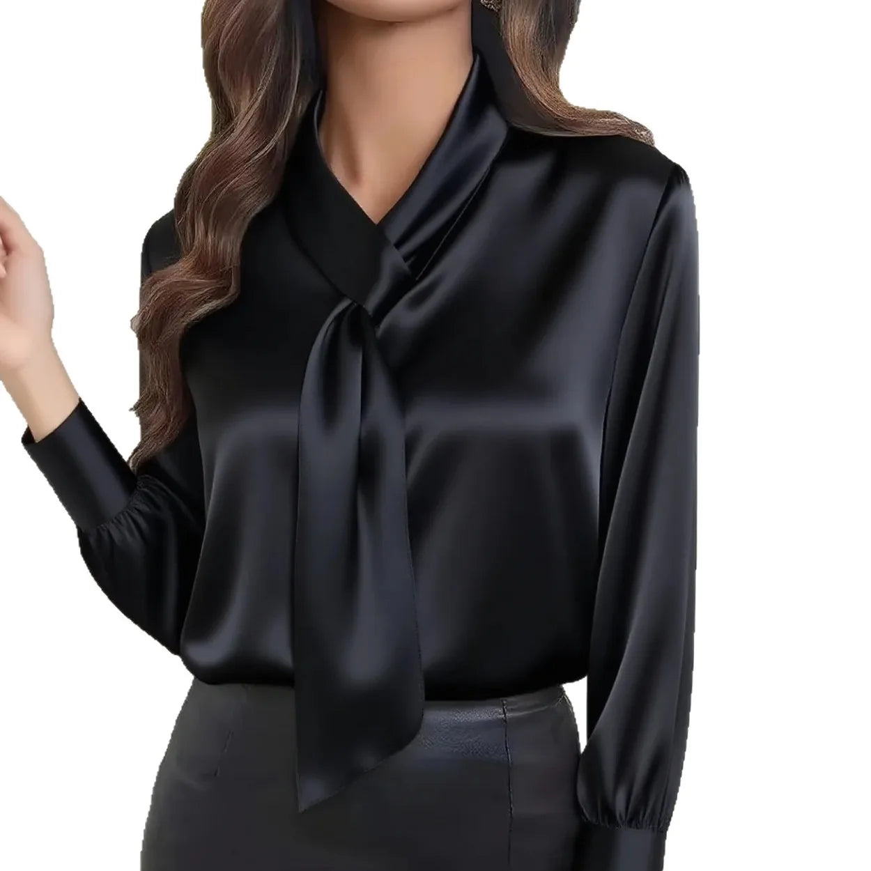 French Muse Elegant V-Neck Blouse – Slim Fit Long Sleeve Commute Shirt