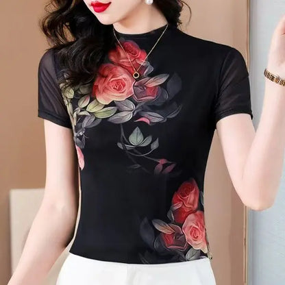Eclipse Printed Mesh Knit Top – Summer 2026 Trend Half-Collar Base Layer