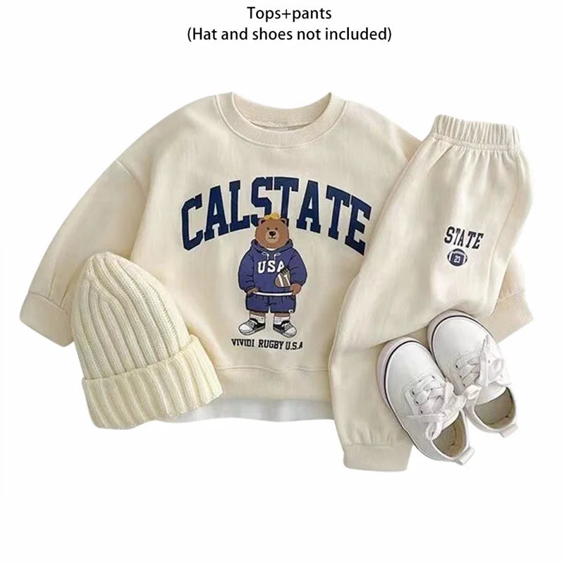 Urban Bear Sports Set – Toddler & Kids Korean Style Sweatshirt & Joggers (2-Piece)
