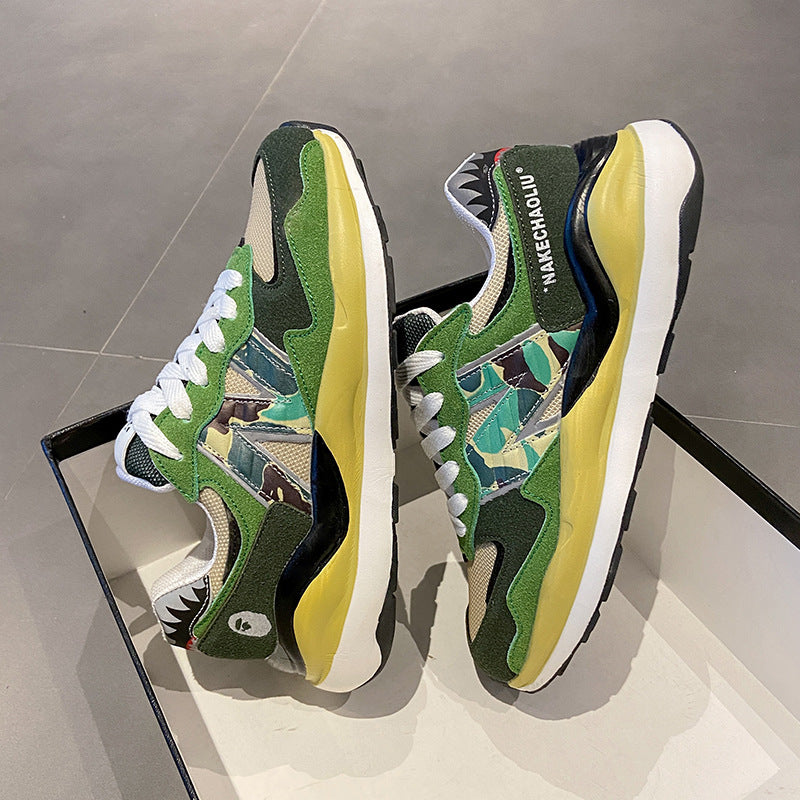 Ape Shark Grey Casual Shoes eprolo green camo trainers with chunky yellow sole and white laces