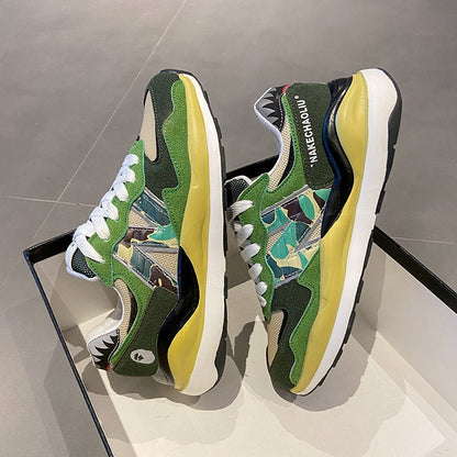 Ape Shark Grey Casual Shoes eprolo green camo trainers with chunky yellow sole and white laces