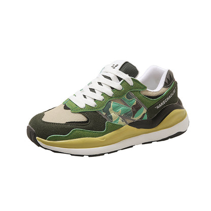 Ape Shark Grey Casual Shoes green camo and olive suede trainer with white laces and chunky yellow sole