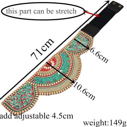 Luxurymania24 beaded boho flower waist belt for women with elastic stretch panel and snap closure