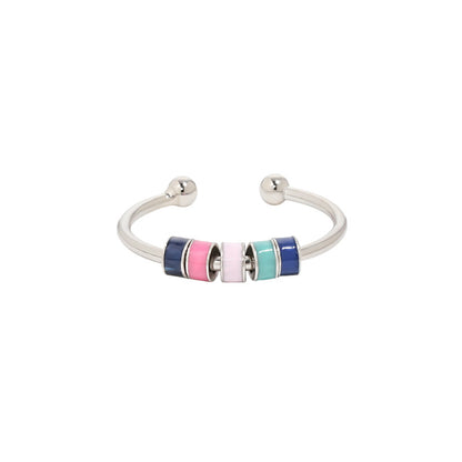 eprolo European Style Drip Oil Ring silver open cuff with navy pink and mint enamel barrel beads