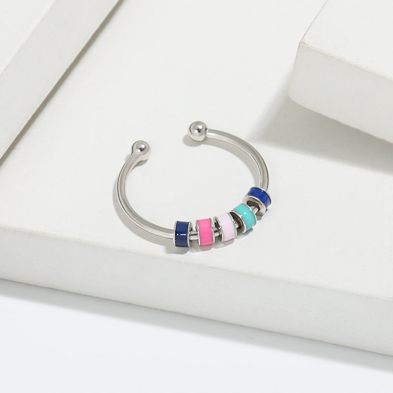 eprolo European Style Drip Oil Ring silver open cuff with blue pink mint and white enamel beads