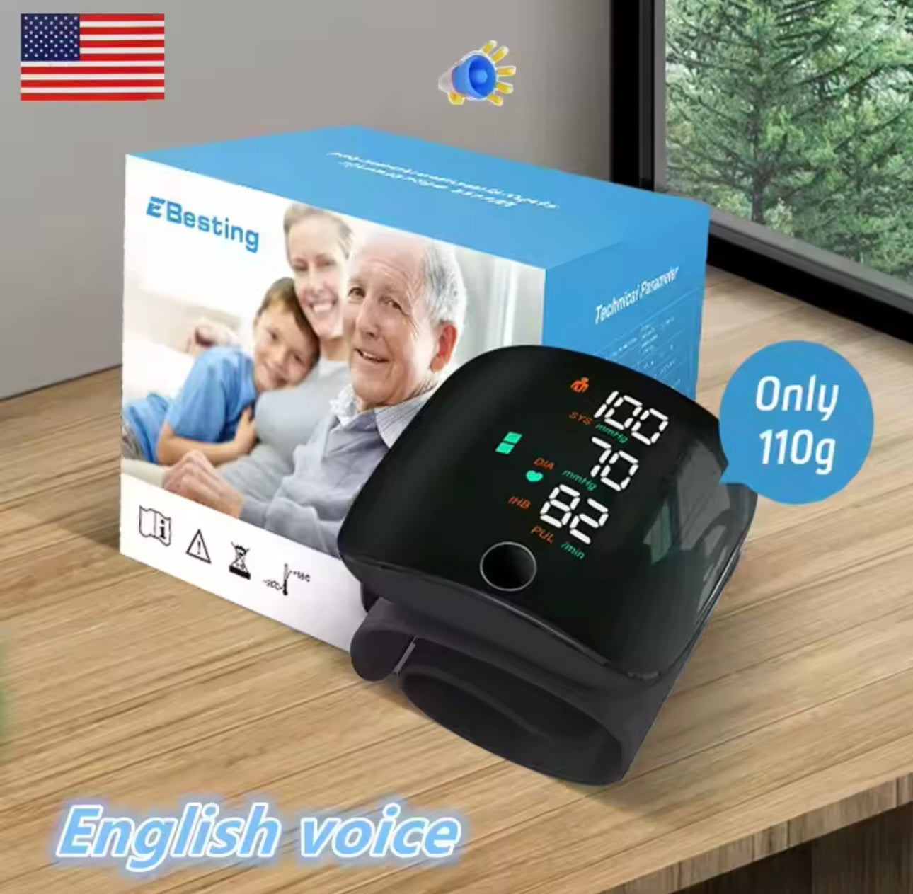 USB rechargeable blood pressure monitor with large display and lightweight design for easy home use