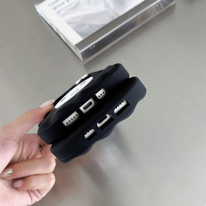 Cute Faceless IPhone 14 Pro Case black silicone protective cover with port cutouts held in hand