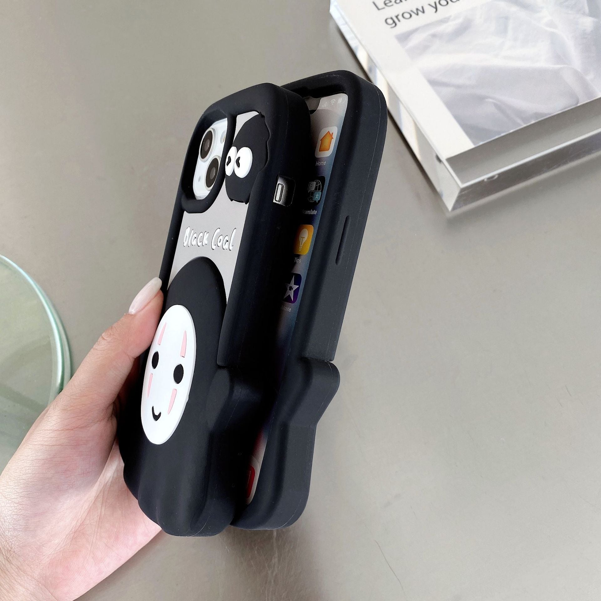 Cute Faceless IPhone 14 Pro Case black silicone protective case with 3D faceless character grip and camera cutout