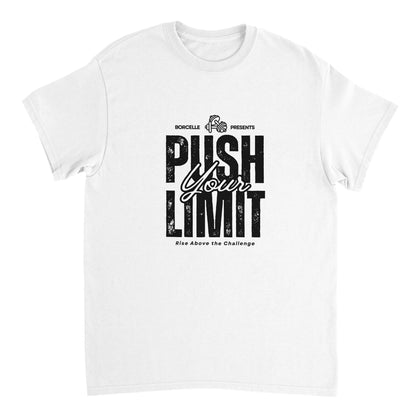 White heavyweight unisex crewneck t-shirt featuring 'Push Your Limit' graphic print
