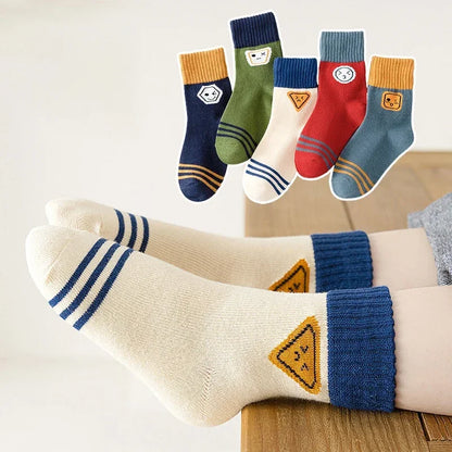 Boys cotton crew socks in various colours and cute animal designs for comfortable everyday wear
