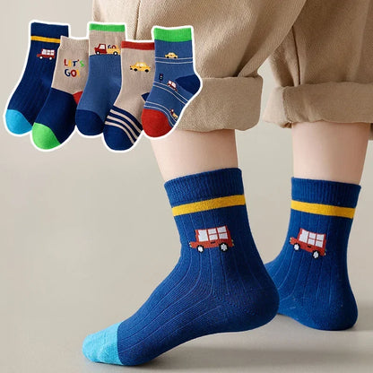 Set of boys cotton crew socks featuring fun designs and vibrant colours for everyday wear