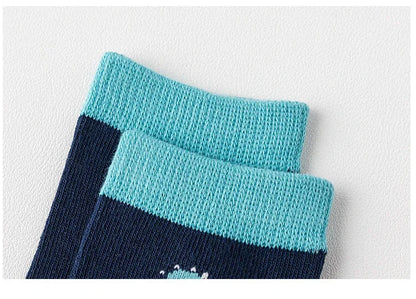 Close-up of Luxurymania24 boys cotton crew socks in navy and teal with comfortable design