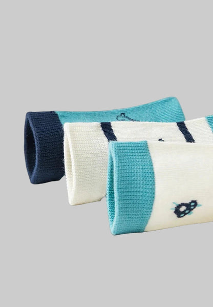 Pack of boys cotton crew socks in playful patterns and soft cotton fabric for comfort and durability