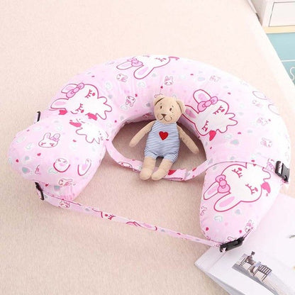 Multifunctional Nursing Pillow pink U shaped baby feeding support with straps and plush bear