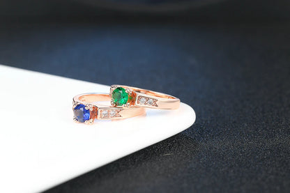 Luxurymania24 Cubic Zirconia Wedding Ring for Women in Rose Gold with Green and Blue Gems