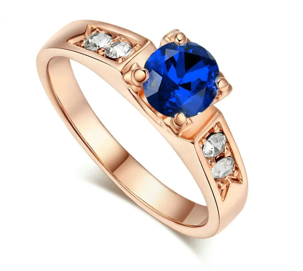Rose Gold Wedding Ring featuring a Blue Stone and Cubic Zirconia for Women