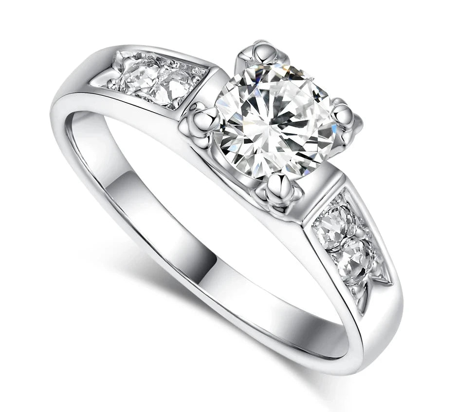 Elegant cubic zirconia wedding ring for women with a centre stone and side accents