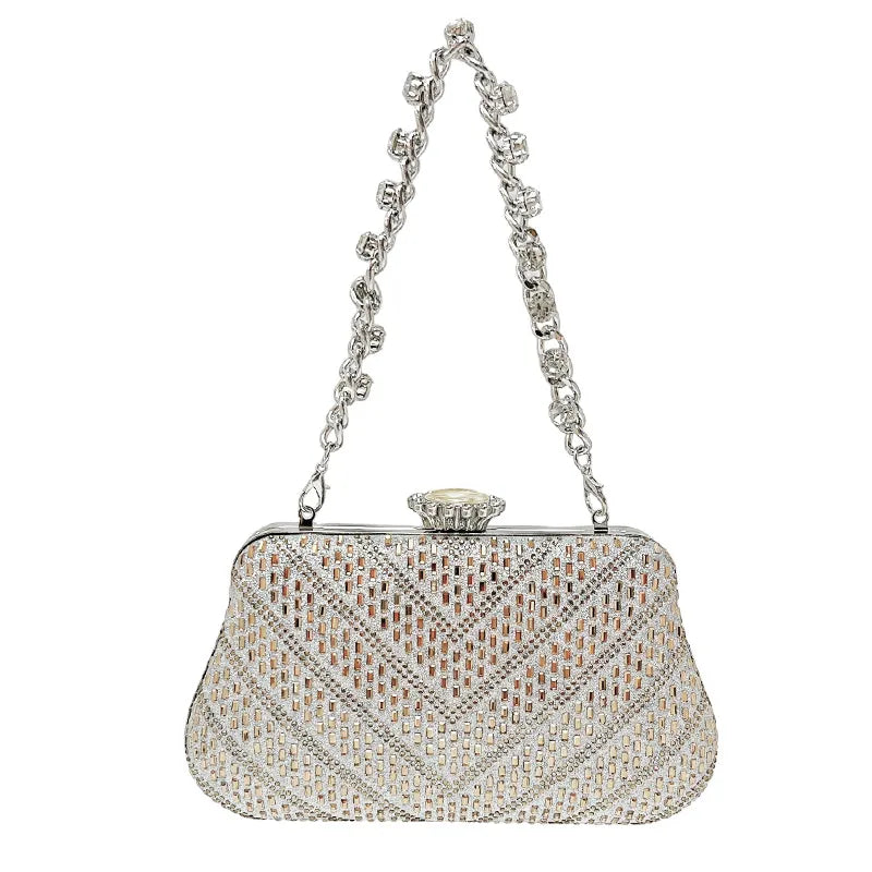 Stylish designer handheld shoulder bag UK with a metallic clasp and an elegant chain strap