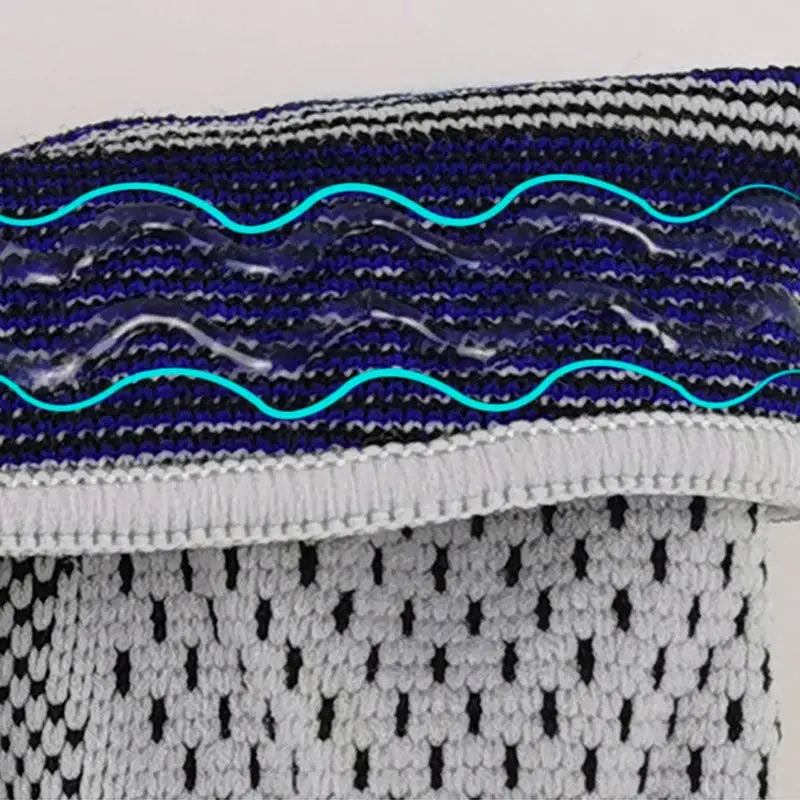 Close-up of a detachable elastic knee support sleeve highlighting the textured knit design