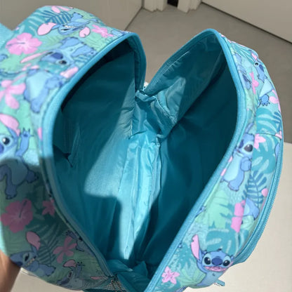 Smiggle school bag set for girls turquoise Stitch print backpack open showing spacious lined interior