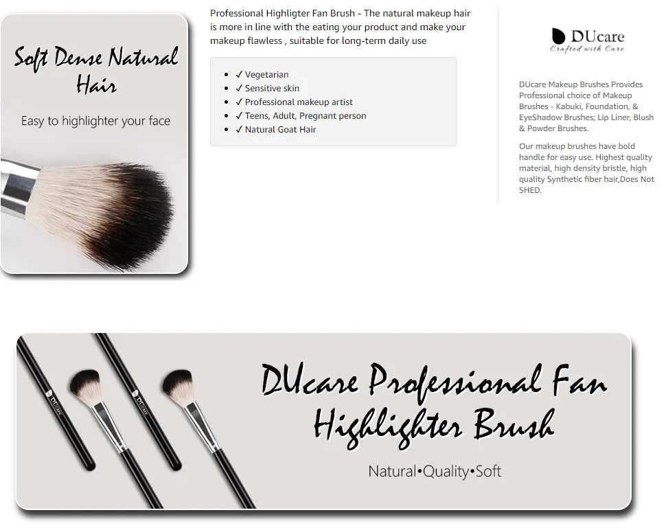DUcare highlighter brush with soft natural hair for easy application and a flawless makeup finish