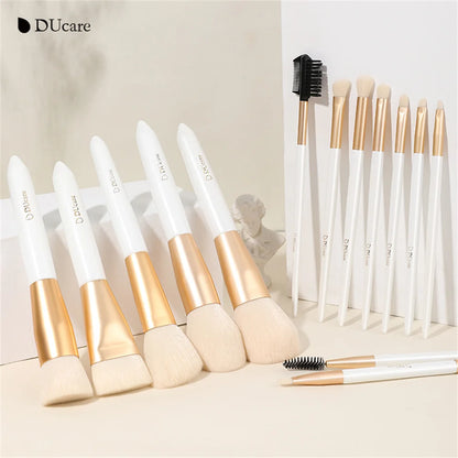 DUcare highlighter brush set featuring elegant gold and white design for flawless makeup application