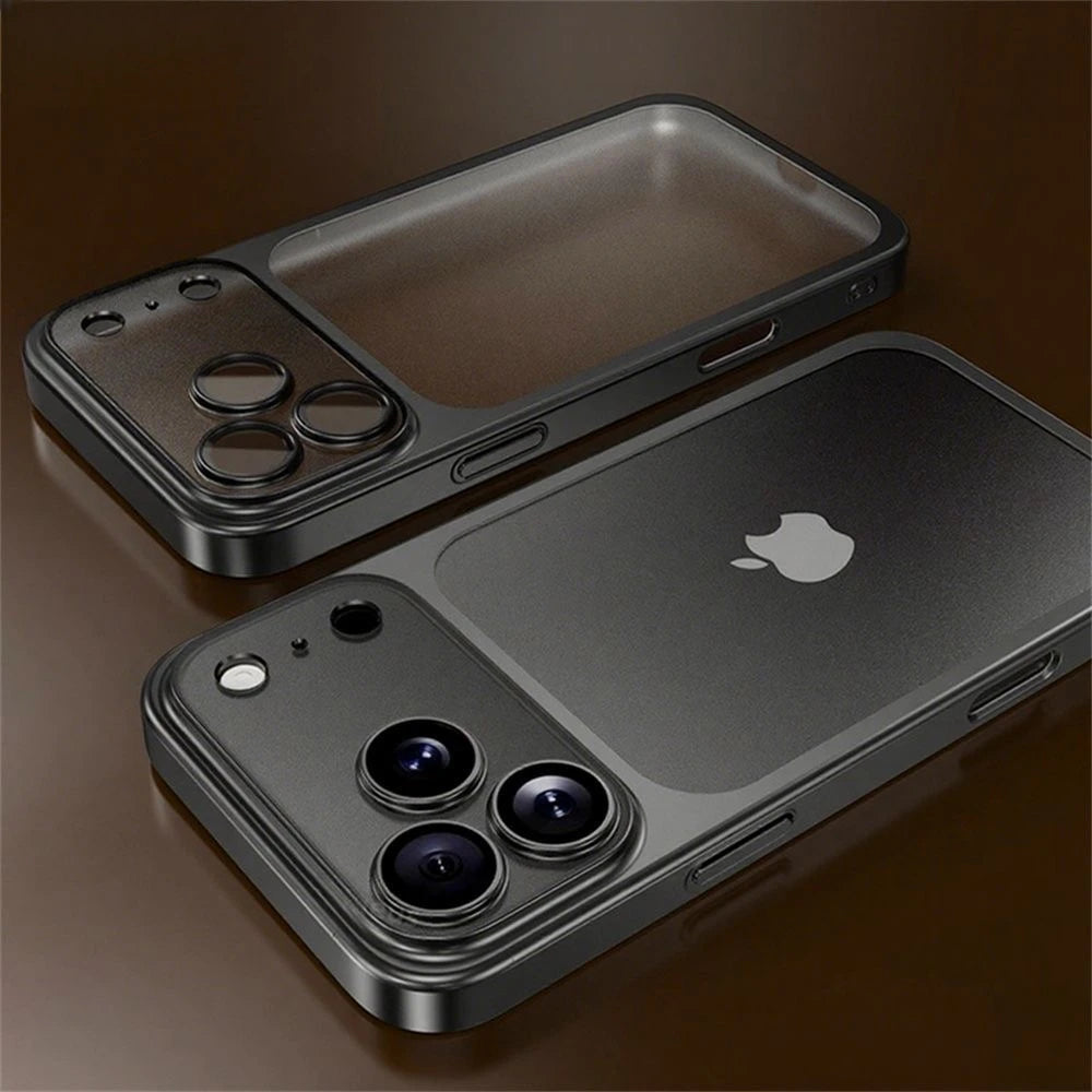 Shockproof hard PC cover for iPhone 17 in sleek black design with camera protection