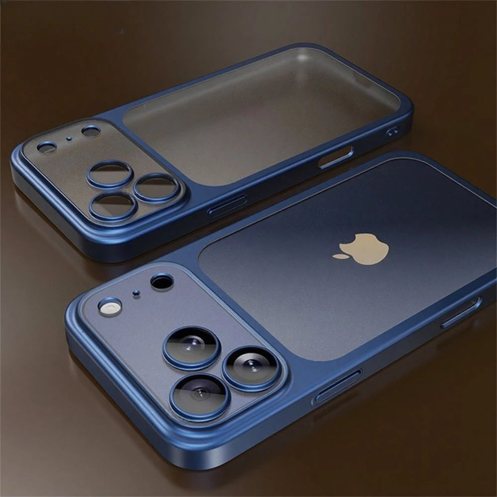 Sleek blue shockproof hard PC cover for iPhone 17 with precise camera cutouts and stylish design