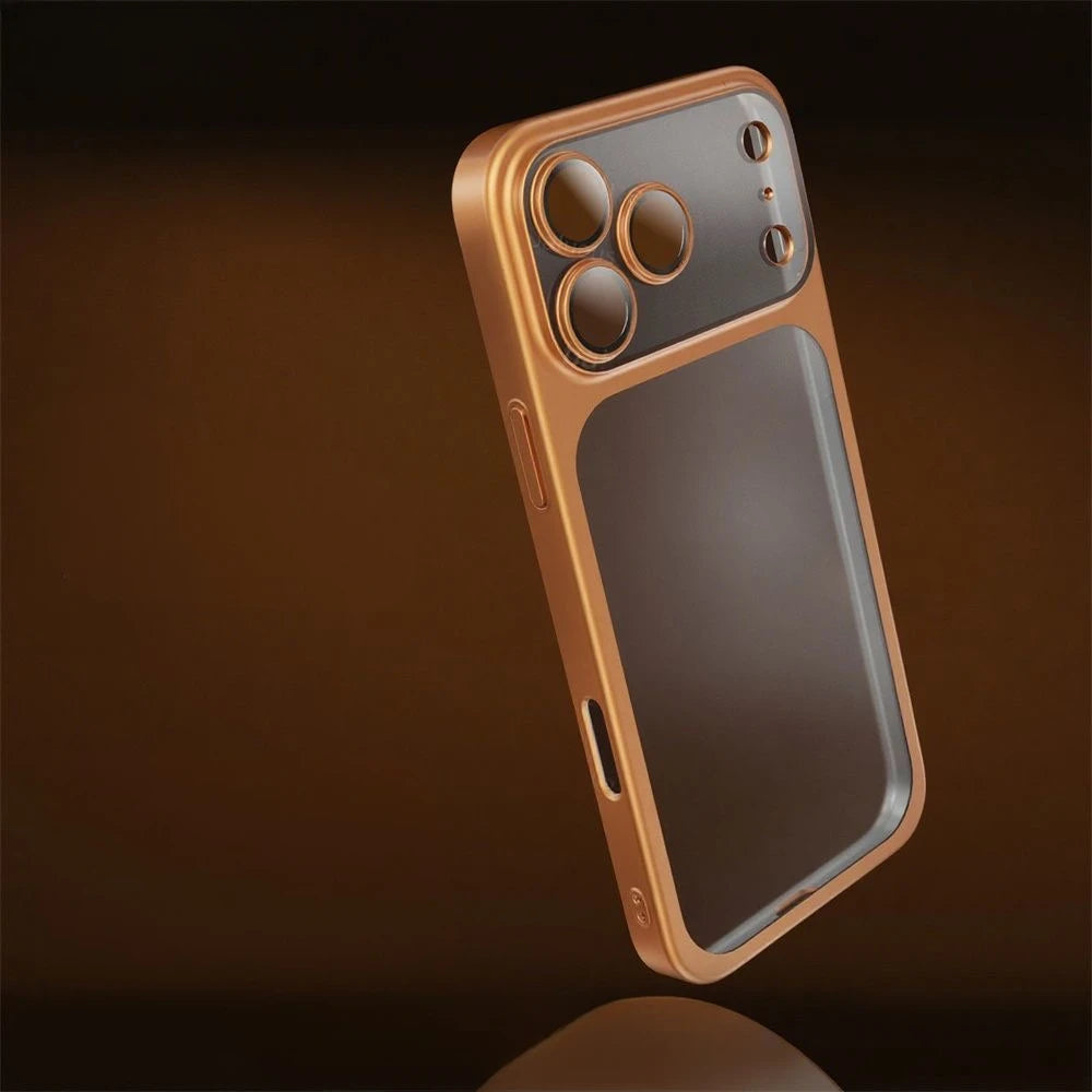 Stylish orange shockproof hard PC cover for iPhone 17 with precise cutouts and sleek design