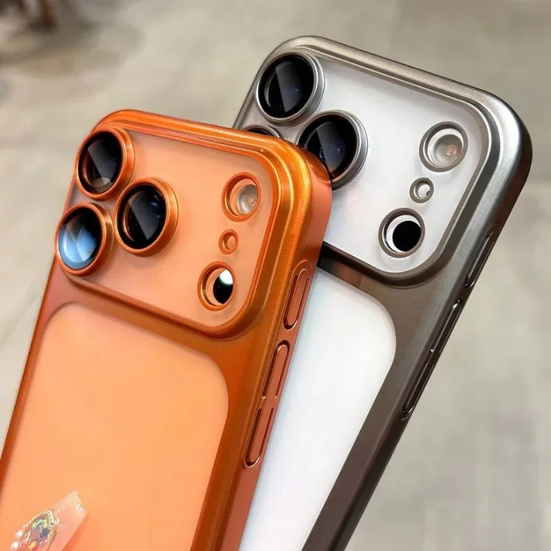 Premium shockproof hard PC cover for iPhone 17 available in orange and grey colours