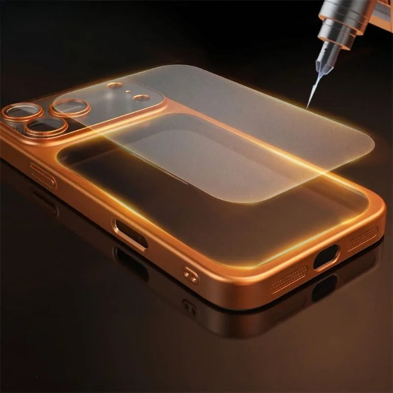 Shockproof hard PC cover for iPhone 17 in sleek gold design showcasing a protective layer