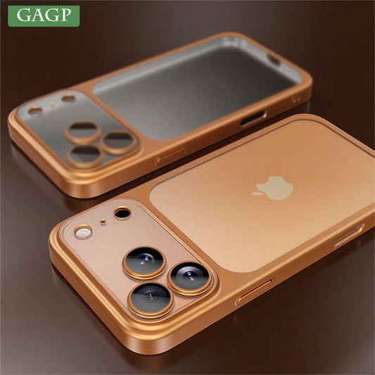 Elegant shockproof hard PC cover for iPhone 17 in copper with precise cutouts for cameras
