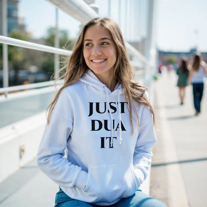 Classic Gildan 18500 hoodie in light blue with bold black lettering for casual wear
