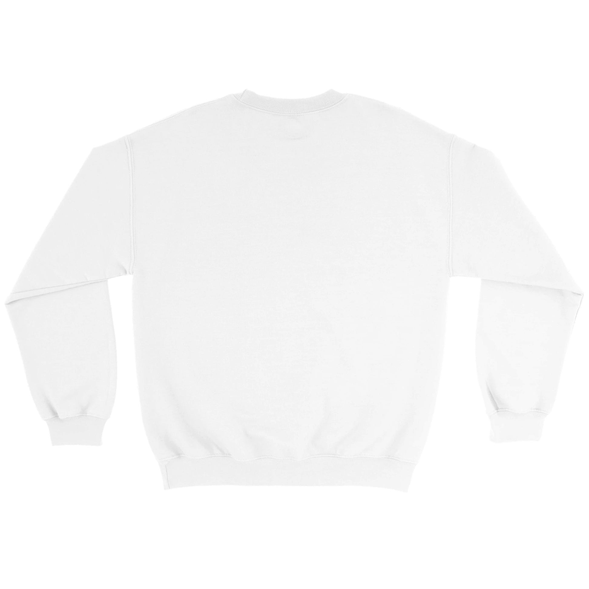 Back view of a plain white classic unisex pullover hoodie by Luxurymania24 with ribbed cuffs and waistband