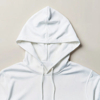 Unisex white pullover hoodie with drawstring hood and soft fabric by Luxurymania24