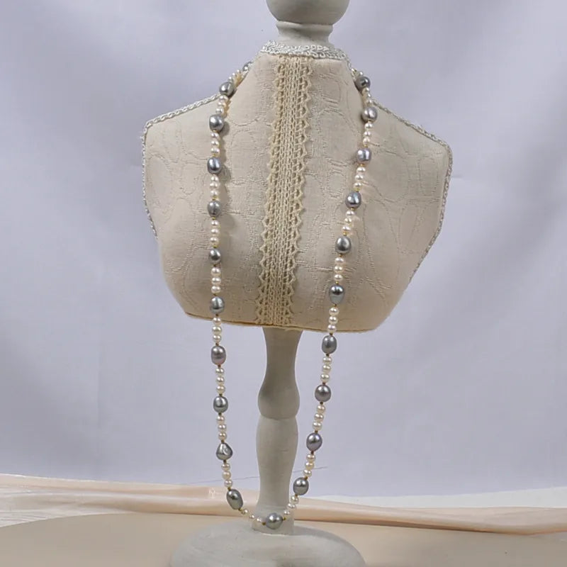 Elegant handmade freshwater pearl necklace for women, featuring grey and white pearls in a delicate design