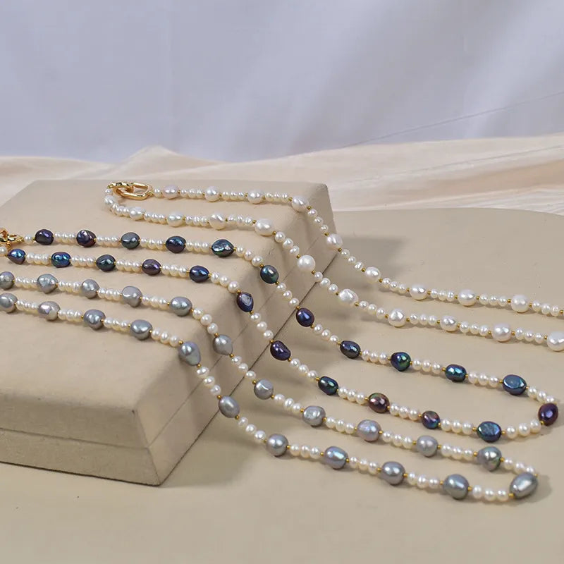 Handmade freshwater pearl necklace for women featuring a mix of classic and colourful pearls