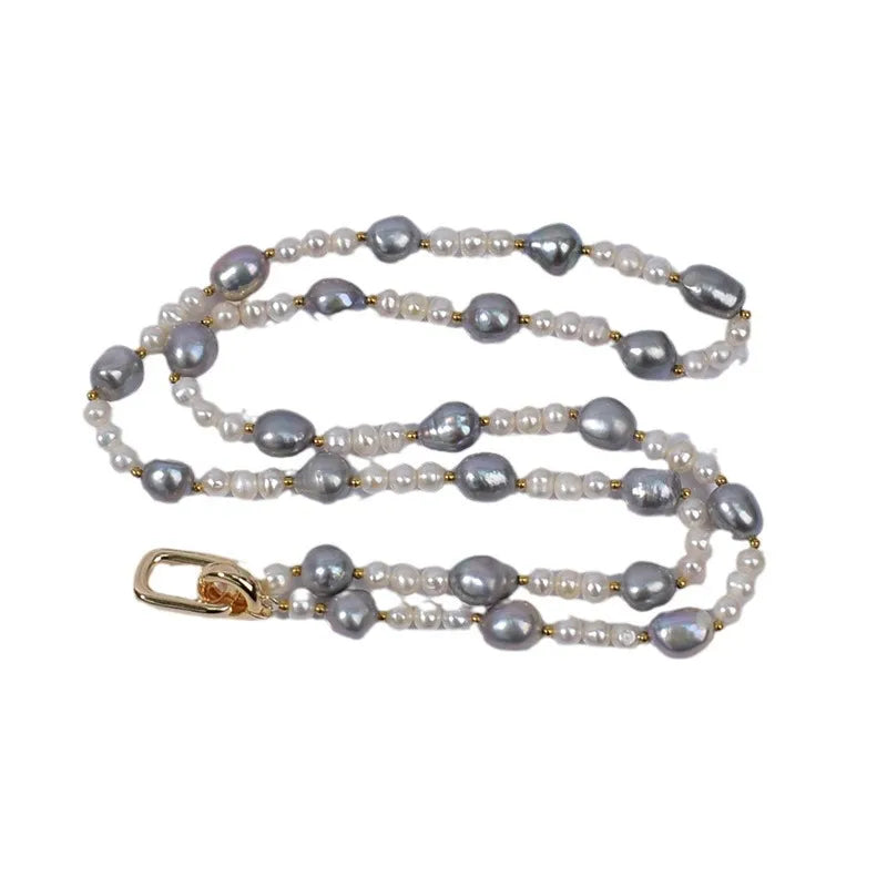 Elegant handmade freshwater pearl necklace for women with a mix of grey and white pearls
