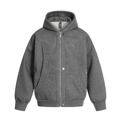 High Street Loose Fit sweatshirt grey zip hoodie with ribbed cuffs hem front pockets casual everyday wear